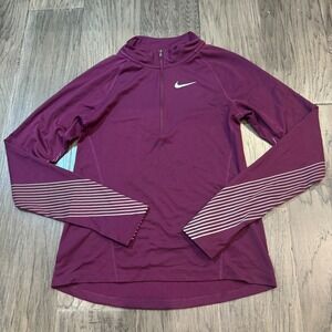 Nike Dri-Fit Running Top XS‎ Womens Quarter Zip Pullover Plum Long Sleeve